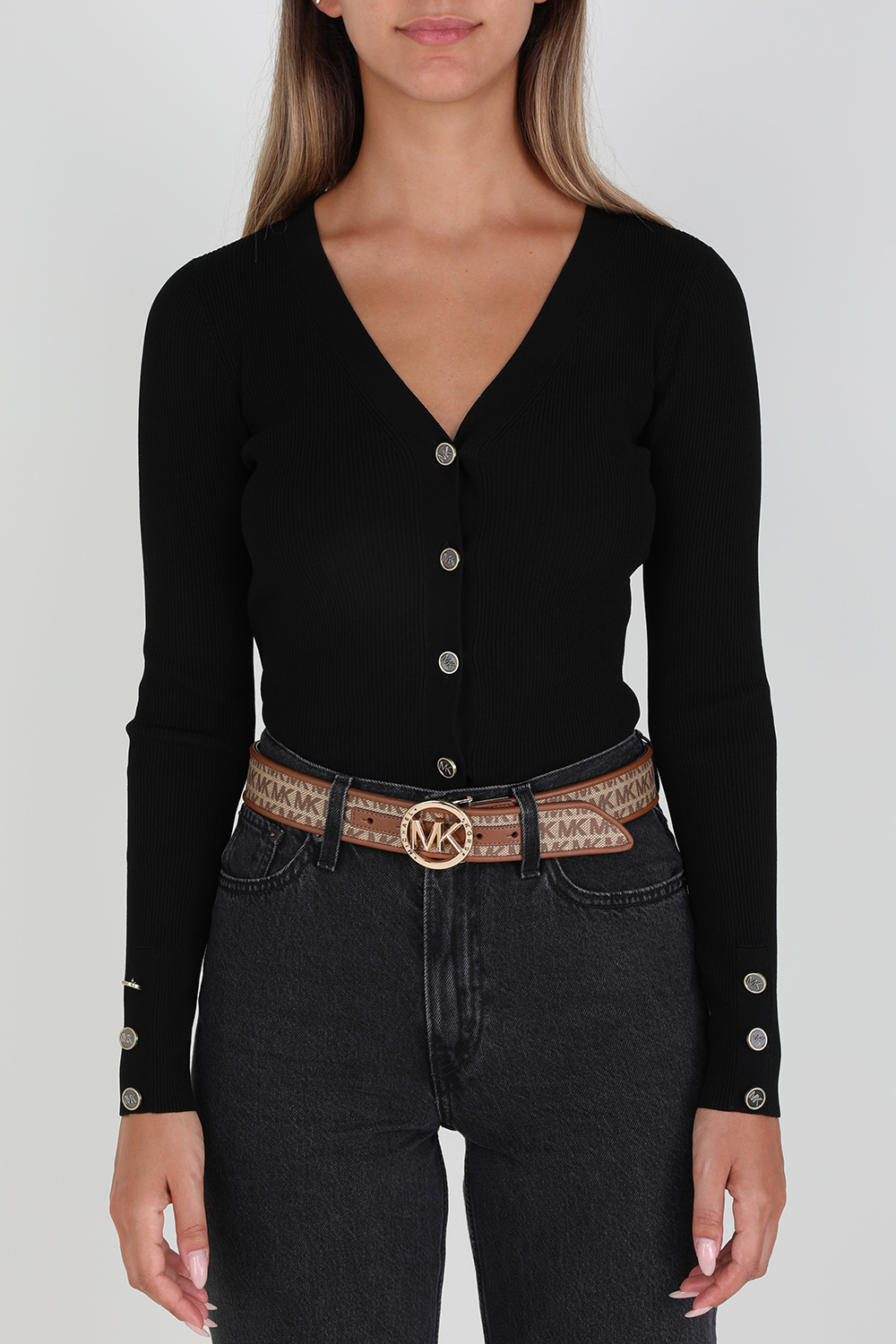 חגורה מונוגרמית עם אבזם מטאלי